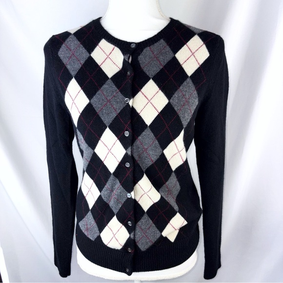 Tweeds Black and Cream Argyle Cardigan - Picture 2 of 2